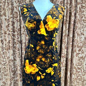 Vintage Elissa Lush Velvet Groovy Bright Floral Pattern Flower Power Shift Dress